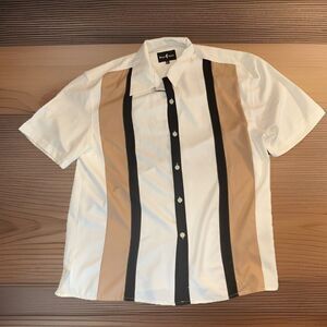 Blue Jazz Cruising Bowling Shirt Mens 2XL Button Striped Short Sleeve